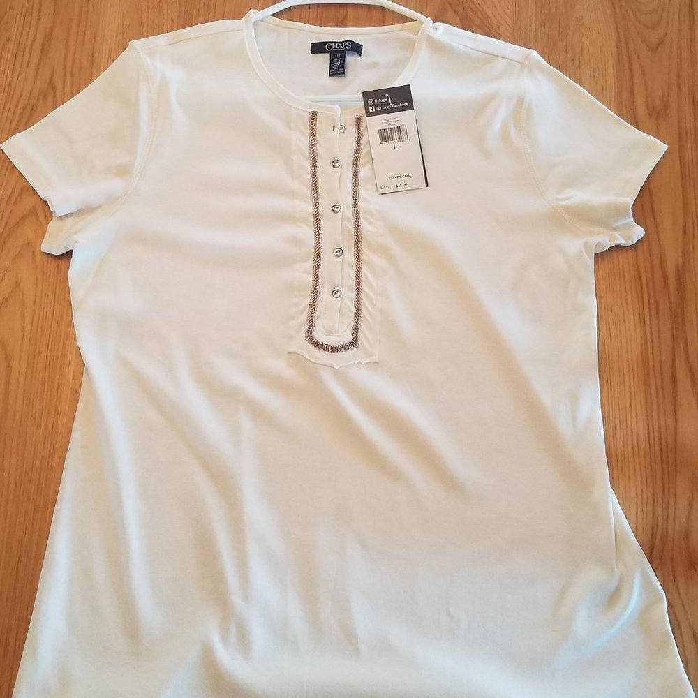 WOMEN'S LARGE CHAPS SHORT SLEEVE SHIRT TOP NWT